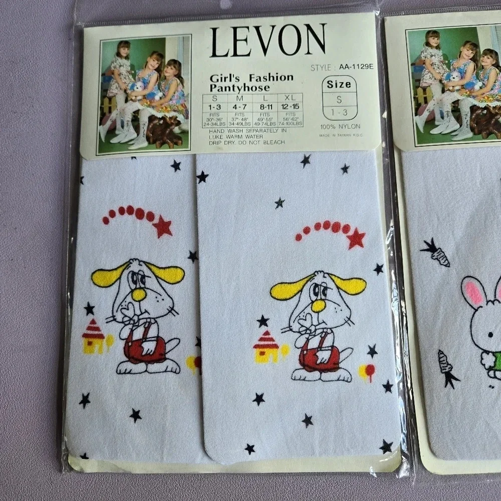 Levon Vintage 80s Girls White Pantihose Bundle of 2 New With Tags Size‎ S (1-3)